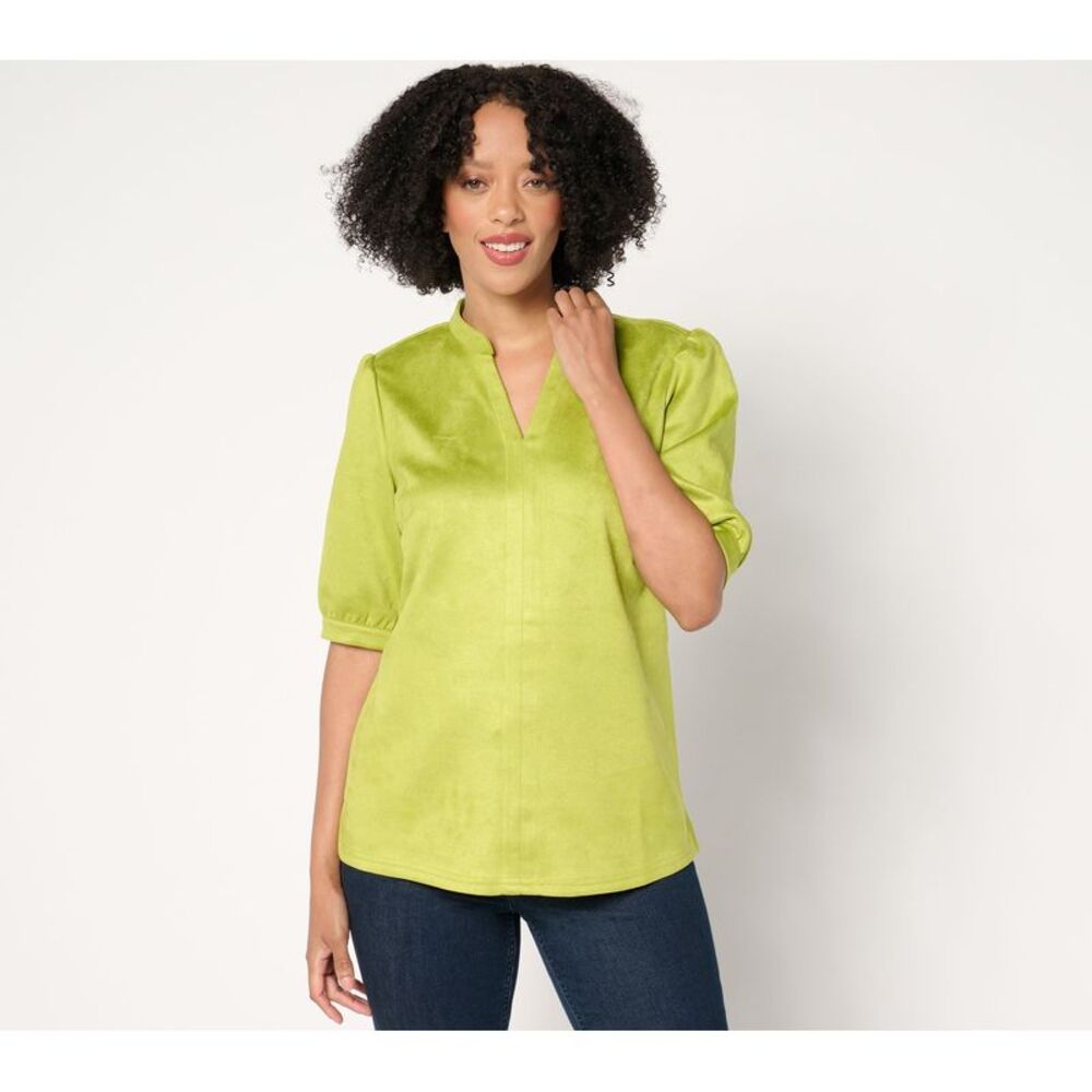 SUNNYLiFE Women's Top Sz XL PerSuede Me Puff Sleeve Green A663051